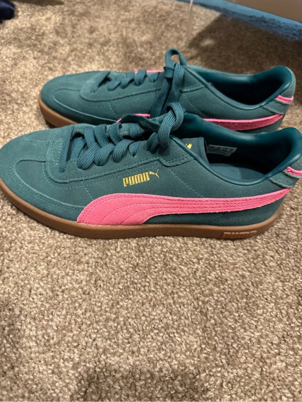 Puma Teal and Pink Suede Sneakers